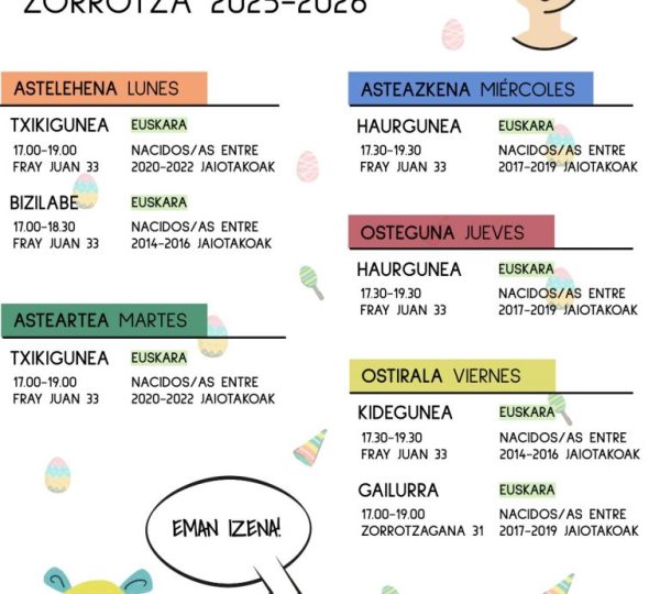 espacios infantiles en zorroza 2025 2026